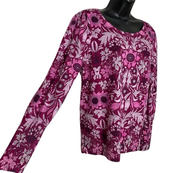 Talbots Sweater Womens L Merino Wool Floral Cottage Romantic Boho Purple Pink - Picture 6 of 11